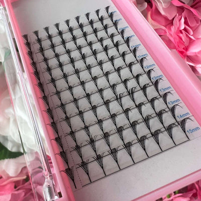 Anime wing style extensions in a pink tray, featuring 12mm, 14mm, and 15mm lengths for dramatic looks