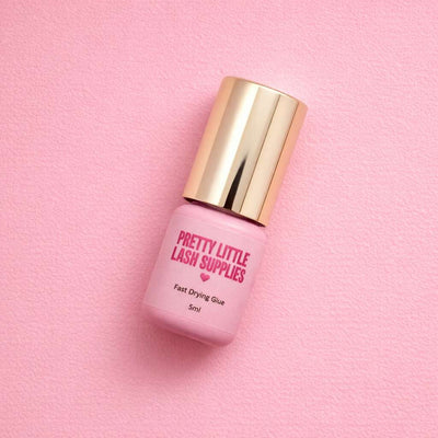 Fast-drying pink lash glue in a stylish 5ml bottle with gold cap from Pretty Little Lash Supplies.