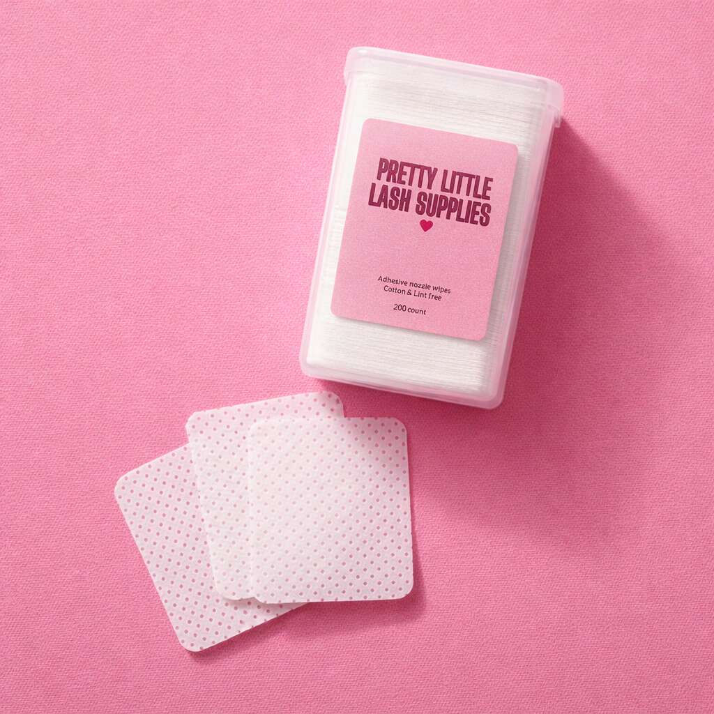 White lash pads with pink polka dots in a clear container, perfect for lash application and extensions. 200 count.