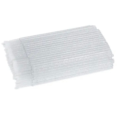 Clear, glitter-infused hot glue sticks, ideal for crafting and DIY projects, pack of 50, 4 inches long.