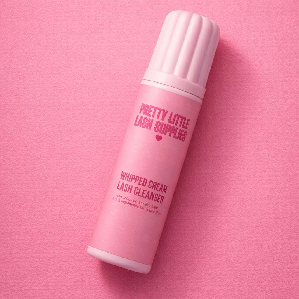 Pretty Little Lash Supplies Whipped Cream Lash Cleanser in soft pink, gentle foam formula for lash care and cleansing.